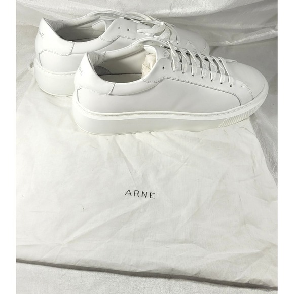 Arne Men's Low Essential Leather Trainer Sneakers - White - Size UK12 US13